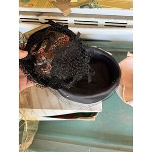 Vintage Black Satin Pillbox Hat Veil Union Made USA RN 47588